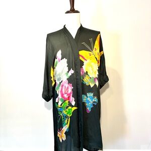 Floral Kimono with Colorful Butterfly Design
